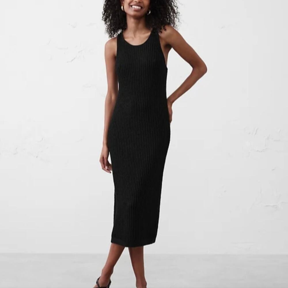 Banana Republic Black Textured Crochet Ribbed Midi Dress NWT Sheer Sleeveless L